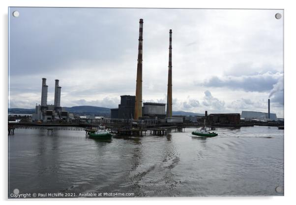  Poolbeg Power Station, Dublin Bay and Tugs Acrylic by Paul McNiffe