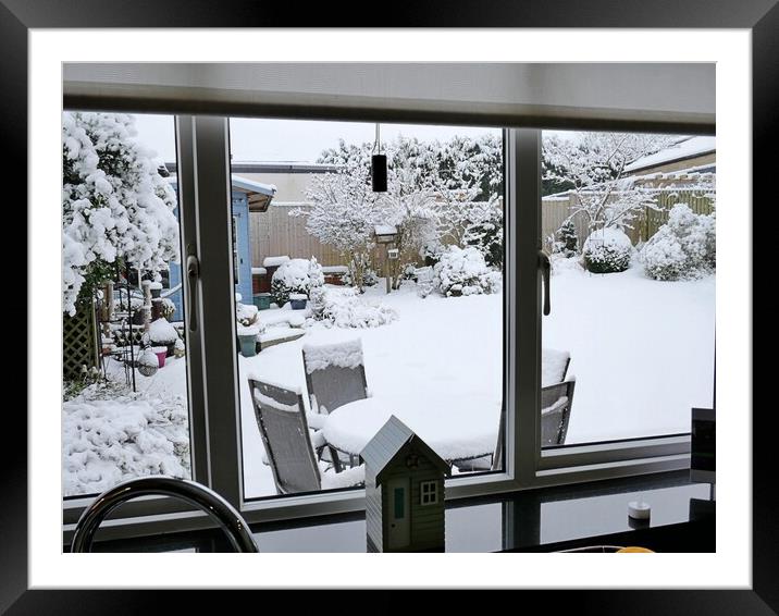 Snowy view from kitchen window in Yorkshire Framed Mounted Print by Roy Hinchliffe
