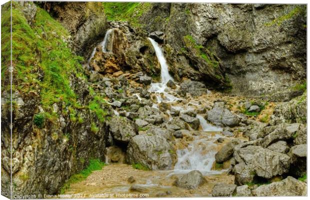 Gordale Scar waterfalls Yorkshire Dales Canvas Print by Diana Mower