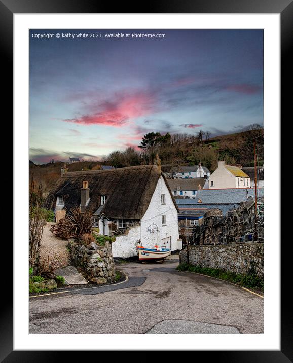 Cadgwith Cove,  cornwall, Boat and cottage, Cornwa Framed Mounted Print by kathy white