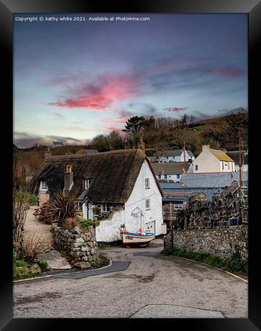 Cadgwith Cove,  cornwall, Boat and cottage, Cornwa Framed Print by kathy white