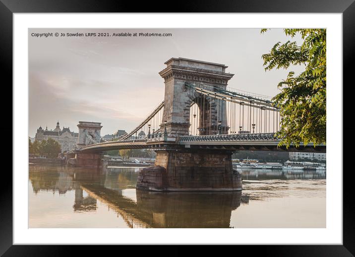 Chain Bridge at Dawn, Budapest Framed Mounted Print by Jo Sowden