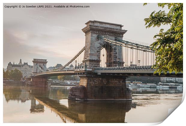 Chain Bridge at Dawn, Budapest Print by Jo Sowden