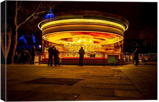 London Carousel At Night Canvas Print by Oxon Images