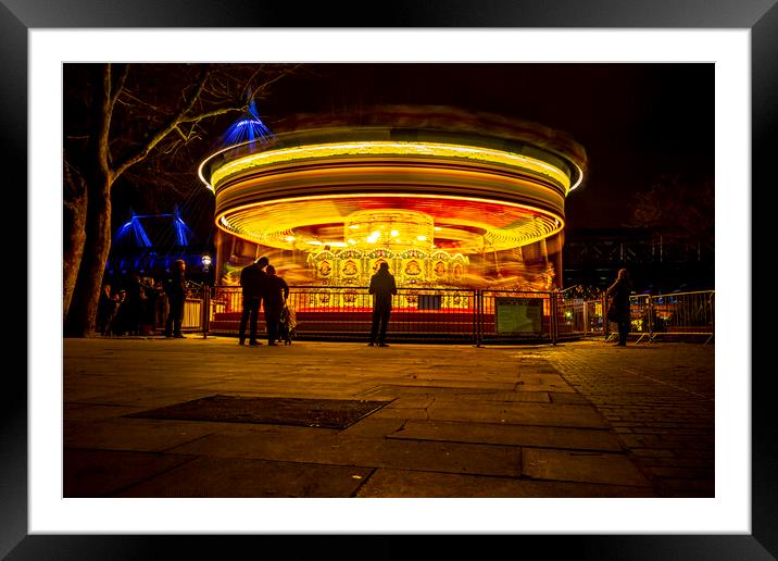 London Carousel At Night Framed Mounted Print by Oxon Images