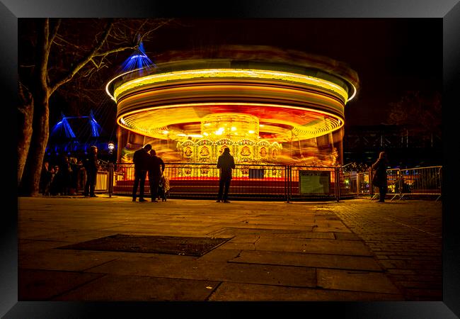 London Carousel At Night Framed Print by Oxon Images