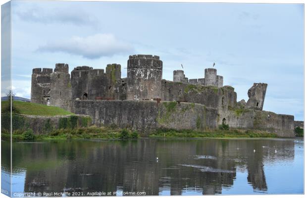 Caerphilly Castle and Moat Canvas Print by Paul McNiffe