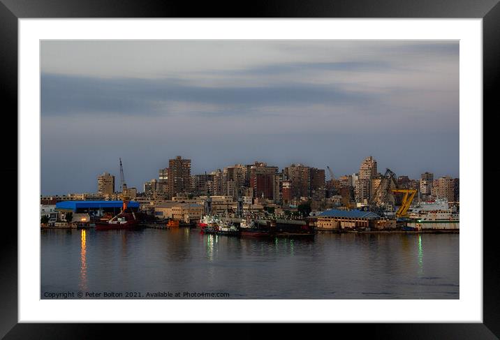 Evening harbour, waterfront, Alexandria, Egypt Framed Mounted Print by Peter Bolton