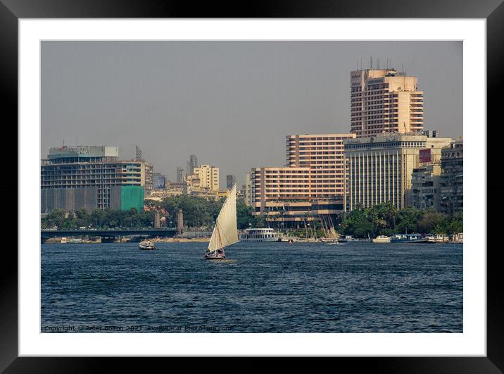 Arab Dhow sailing vessel on the River Nile, Cairo, Egypt. Framed Mounted Print by Peter Bolton