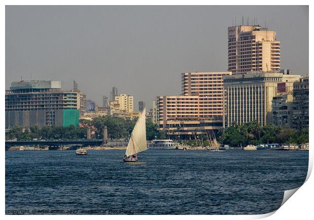 Arab Dhow sailing vessel on the River Nile, Cairo, Egypt. Print by Peter Bolton