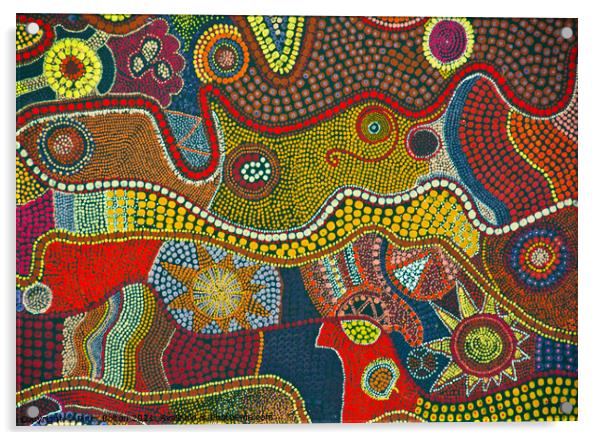 Traditional Aboriginal artwork on fabric. Acrylic by Peter Bolton