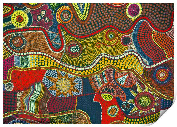 Traditional Aboriginal artwork on fabric. Print by Peter Bolton
