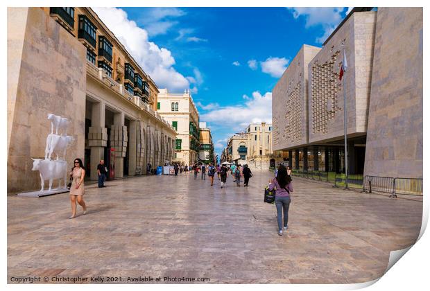 Valletta shops Print by Christopher Kelly