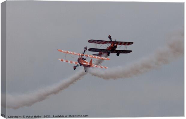 Breitling Wingwalkers at Southend Airshow 2010. Canvas Print by Peter Bolton