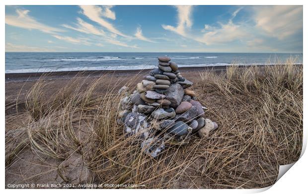 Stone cairn at Lildstrand beach in western rural Denmark Print by Frank Bach