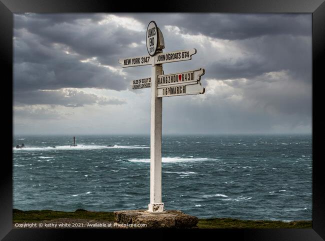 Lands End ,The Iconic Signpost,Land’s End Signpost Framed Print by kathy white