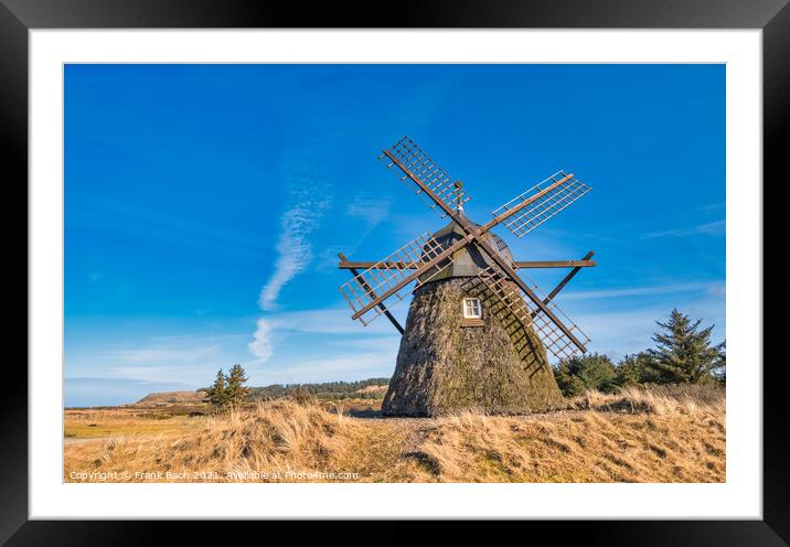 Lygnmoellen, wind mill Thacted with Heather in Western Denmark Framed Mounted Print by Frank Bach