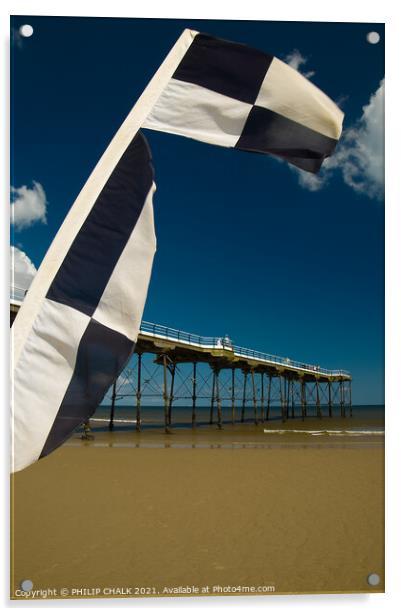 Saltburn pier and flag 358  Acrylic by PHILIP CHALK