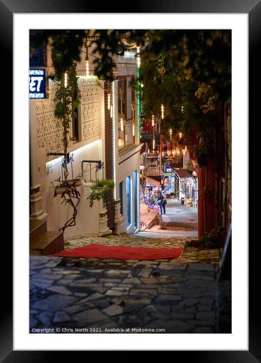 Backstreet Kalkan by night, Turkey. Framed Mounted Print by Chris North