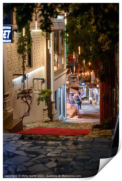 Backstreet Kalkan by night, Turkey. Print by Chris North