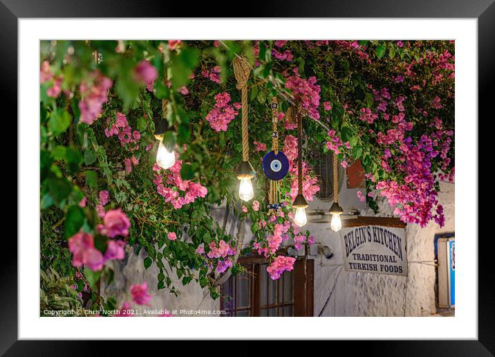 Cherry Blossom and the evil eye Kalkan by night ,  Framed Mounted Print by Chris North