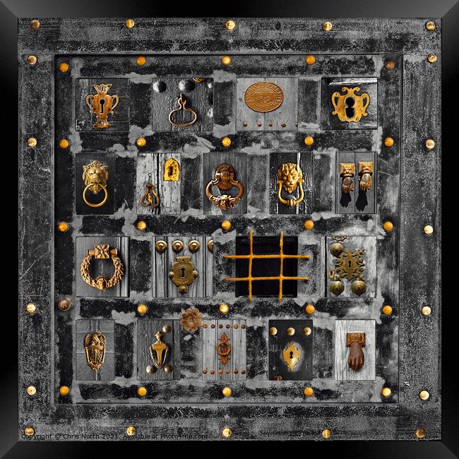 Montage of Old Spanish door knockers. Framed Print by Chris North