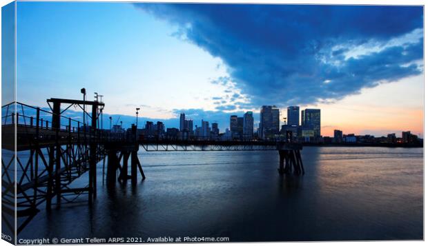 Canary Wharf from Greenwich Peninsula, London, UK Canvas Print by Geraint Tellem ARPS
