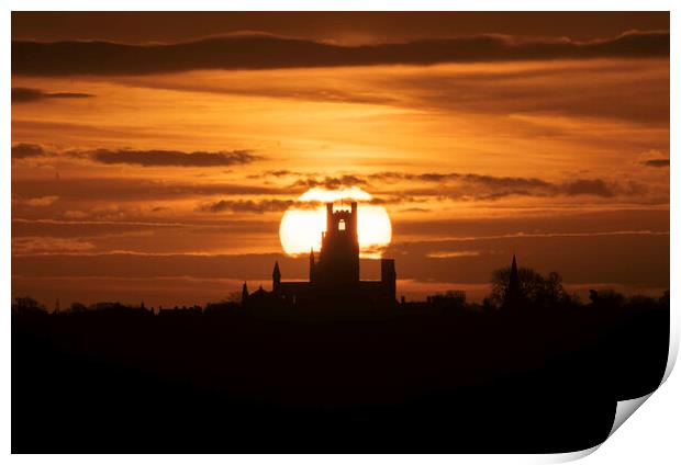 Sunrise behind Ely Cathedral, Cambridgeshire  Print by Andrew Sharpe