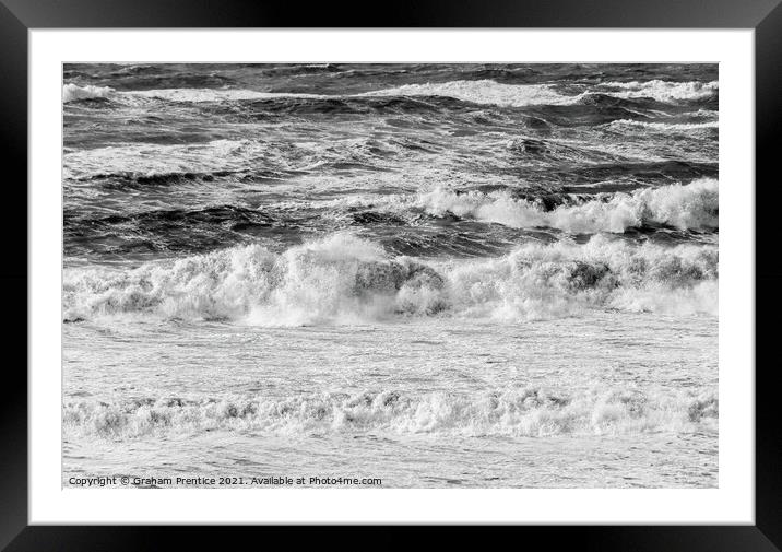 Storm Waves - Monochrome Framed Mounted Print by Graham Prentice