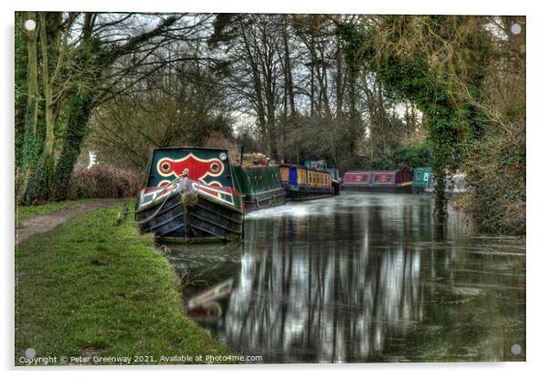 Canal Boats On The Oxford Canal At Thrupp Acrylic by Peter Greenway