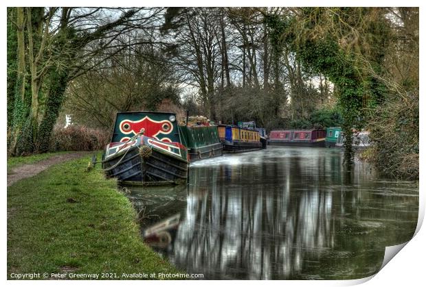 Canal Boats On The Oxford Canal At Thrupp Print by Peter Greenway