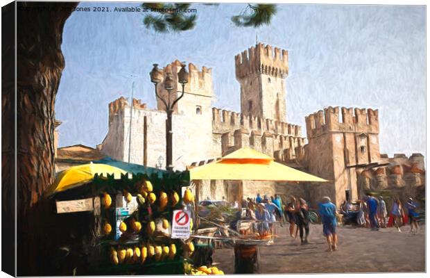 Sirmione Scaliger Castle with artistic filter Canvas Print by Jim Jones