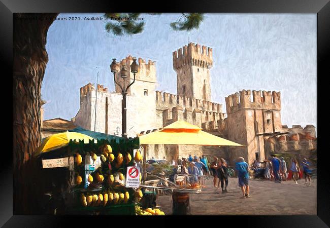 Sirmione Scaliger Castle with artistic filter Framed Print by Jim Jones
