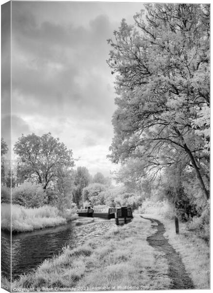 Boats Moored On The Oxford Canal At Lower Heyford  Canvas Print by Peter Greenway
