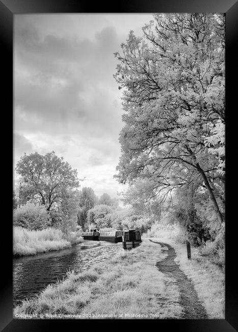 Boats Moored On The Oxford Canal At Lower Heyford  Framed Print by Peter Greenway