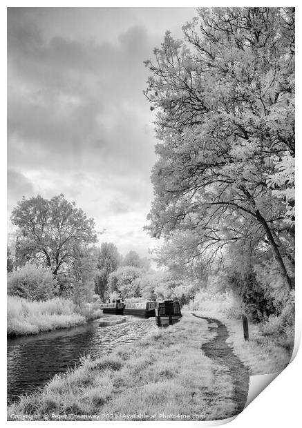 Boats Moored On The Oxford Canal At Lower Heyford  Print by Peter Greenway
