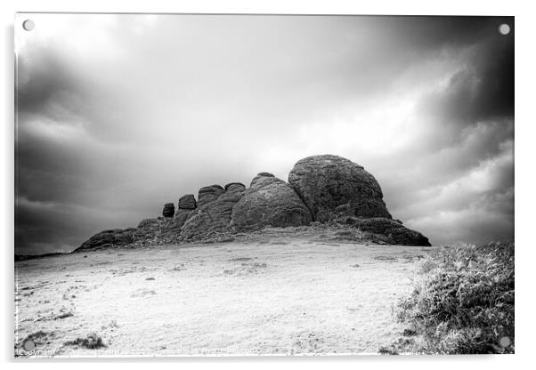 The Iconic Heytor Tor on Dartmoor In Infrared Acrylic by Peter Greenway