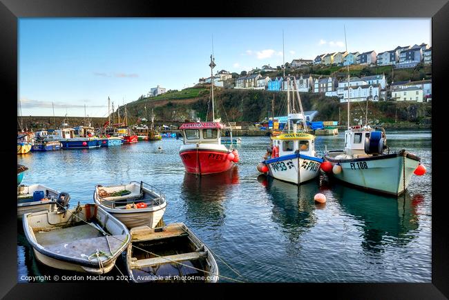 Fishing Boats in Mevagissey Harbour Cornwall Framed Print by Gordon Maclaren