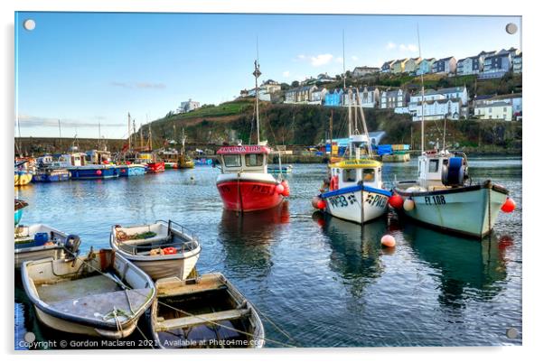 Fishing Boats in Mevagissey Harbour Cornwall Acrylic by Gordon Maclaren