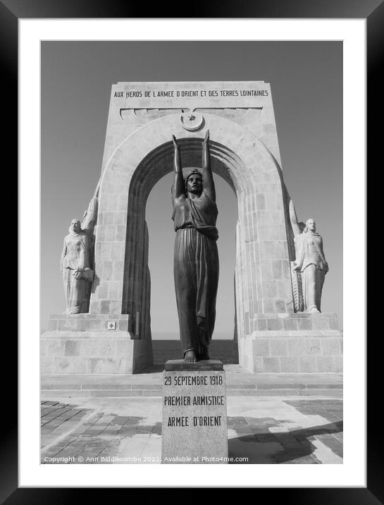 Armistice armee statue and monument in monochrome Framed Mounted Print by Ann Biddlecombe
