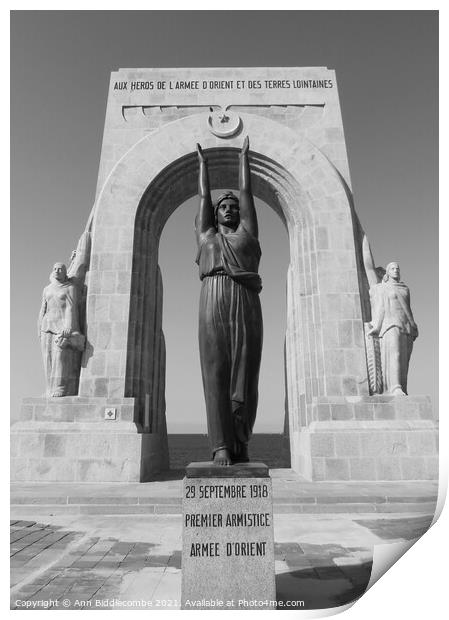 Armistice armee statue and monument in monochrome Print by Ann Biddlecombe