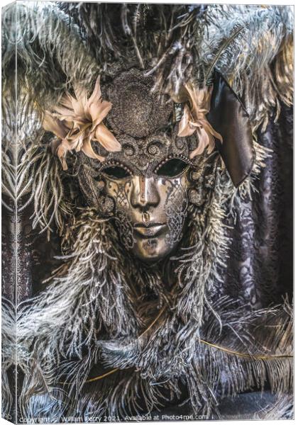 Silver Venetian Mask Feathers Venice Italy Canvas Print by William Perry