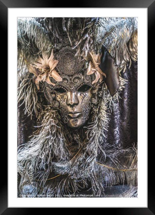 Silver Venetian Mask Feathers Venice Italy Framed Mounted Print by William Perry