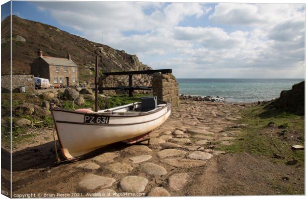 Boat on the slipway at Penberth, Cornwall Canvas Print by Brian Pierce