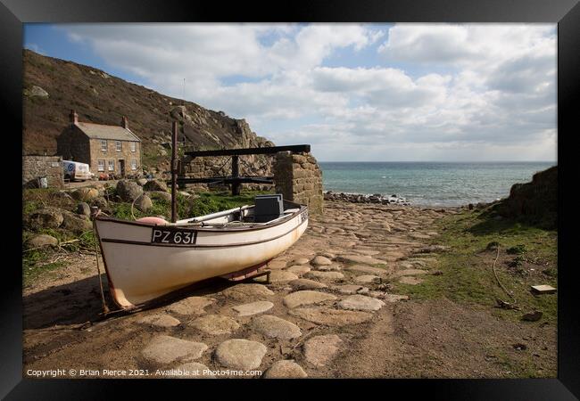 Boat on the slipway at Penberth, Cornwall Framed Print by Brian Pierce