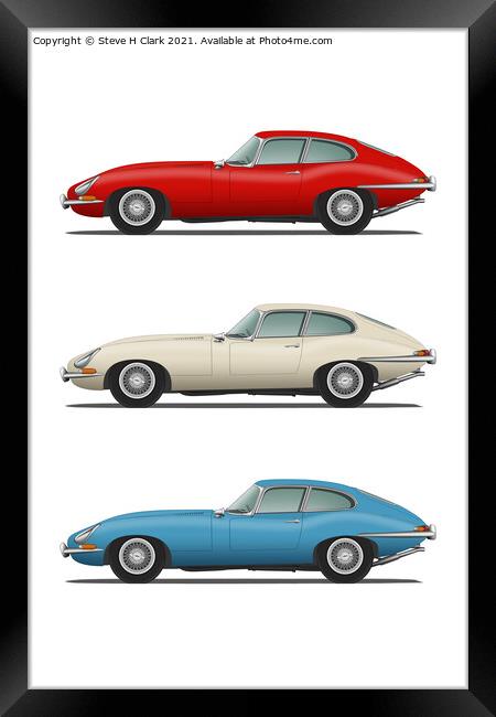 Jaguar E-Type Fixed Head Coupe Red White and Blue Framed Print by Steve H Clark