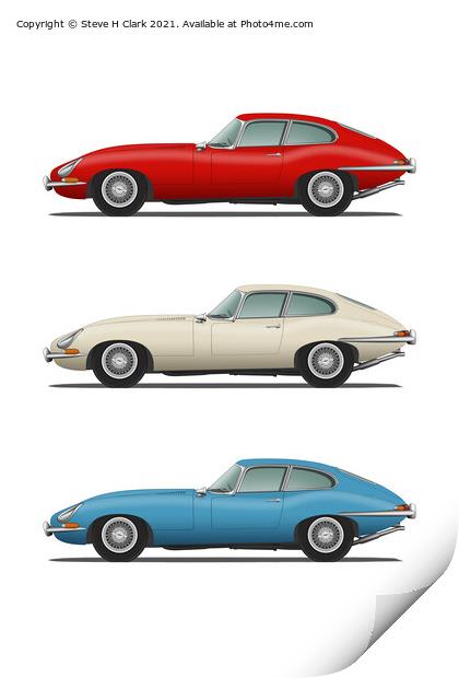 Jaguar E-Type Fixed Head Coupe Red White and Blue Print by Steve H Clark
