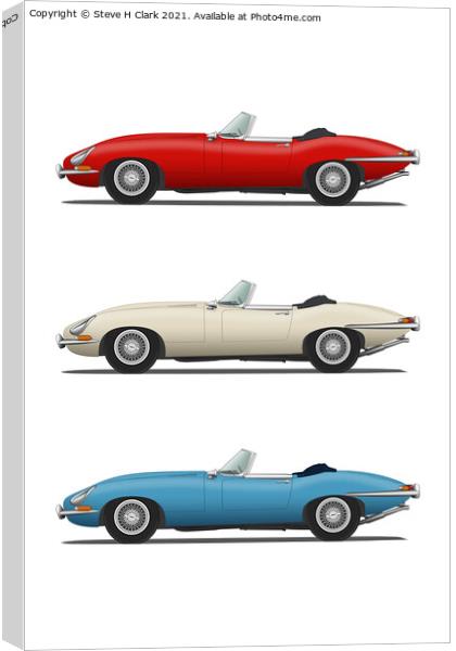 Jaguar E Type Roadster Red White and Blue Canvas Print by Steve H Clark