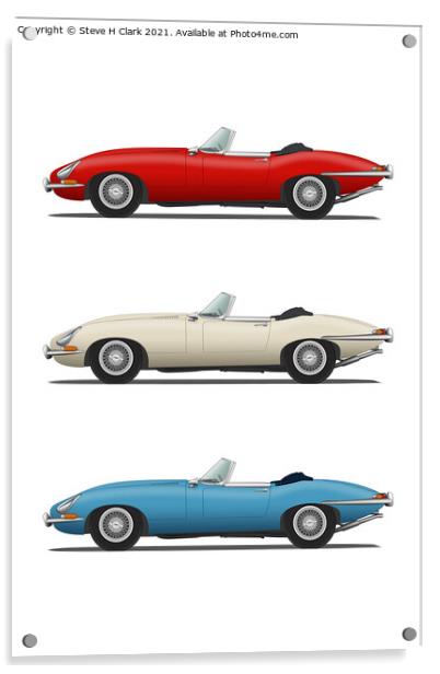 Jaguar E Type Roadster Red White and Blue Acrylic by Steve H Clark