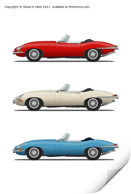 Jaguar E Type Roadster Red White and Blue Print by Steve H Clark